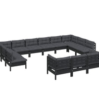 13-tlg. Garten-Lounge-Set mit Kissen Schwarz Kiefernholz