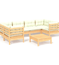 7-tlg. Garten-Lounge-Set mit Creme Kissen Kiefernholz