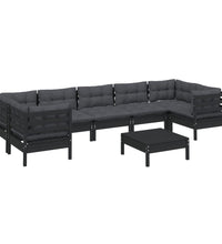 8-tlg. Garten-Lounge-Set mit Kissen Schwarz Kiefernholz