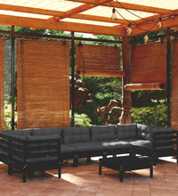 8-tlg. Garten-Lounge-Set mit Kissen Schwarz Kiefernholz