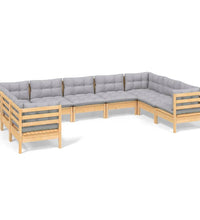 9-tlg. Garten-Lounge-Set mit Grauen Kissen Kiefernholz