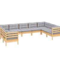 9-tlg. Garten-Lounge-Set mit Grauen Kissen Kiefernholz