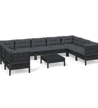 10-tlg. Garten-Lounge-Set mit Kissen Schwarz Kiefernholz