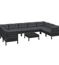 10-tlg. Garten-Lounge-Set mit Kissen Schwarz Kiefernholz