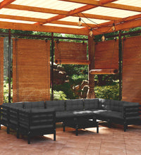 10-tlg. Garten-Lounge-Set mit Kissen Schwarz Kiefernholz