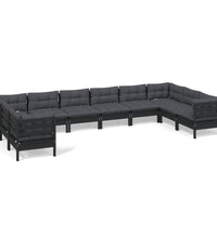 10-tlg. Garten-Lounge-Set mit Kissen Schwarz Kiefernholz