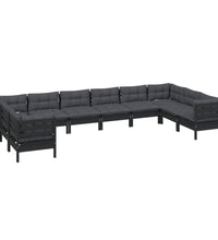 10-tlg. Garten-Lounge-Set mit Kissen Schwarz Kiefernholz