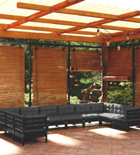 10-tlg. Garten-Lounge-Set mit Kissen Schwarz Kiefernholz