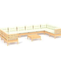 11-tlg. Garten-Lounge-Set mit Creme Kissen Kiefernholz