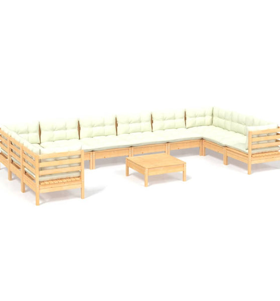 11-tlg. Garten-Lounge-Set mit Creme Kissen Kiefernholz