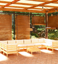 11-tlg. Garten-Lounge-Set mit Creme Kissen Kiefernholz