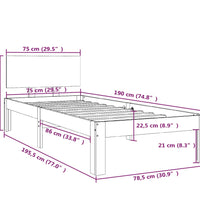 Massivholzbett Schwarz 75x190 cm