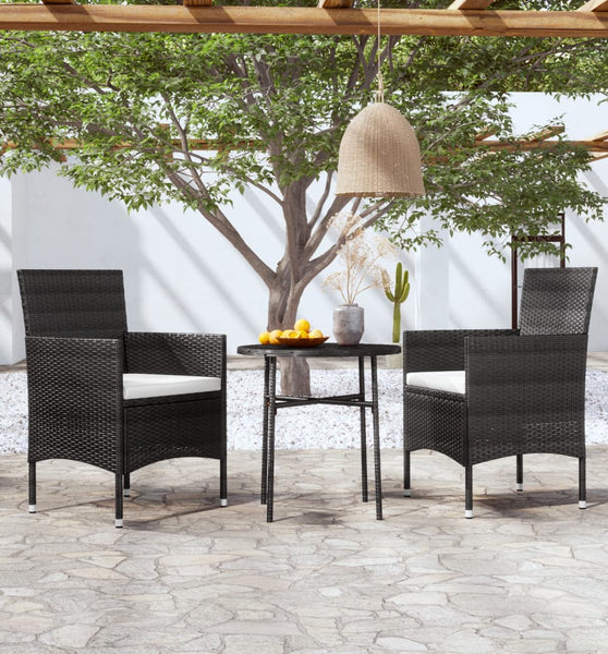 3-tlg. Garten-Essgruppe Poly Rattan Schwarz