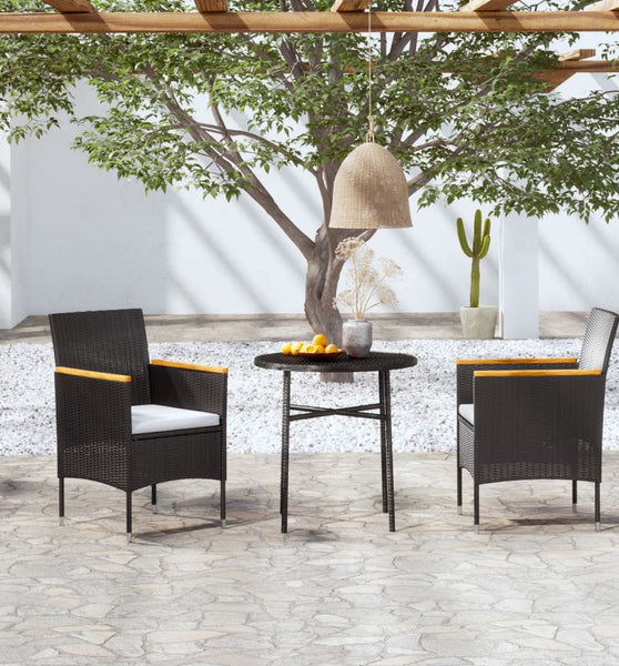 3-tlg. Garten-Essgruppe Poly Rattan Schwarz