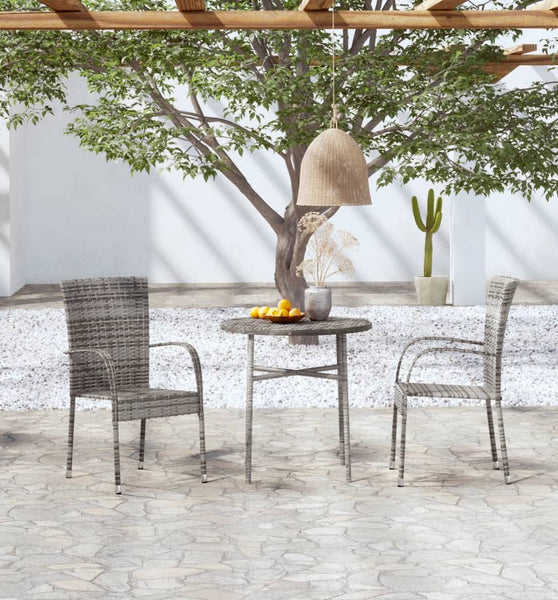 3-tlg. Garten-Essgruppe Poly Rattan Grau