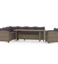 3-tlg. Garten-Lounge-Set mit Kissen Poly Rattan Grau