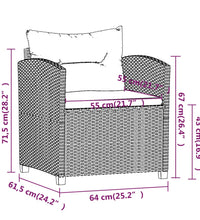 3-tlg. Garten-Lounge-Set mit Kissen Poly Rattan Grau