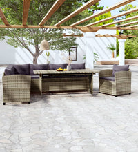 3-tlg. Garten-Lounge-Set mit Kissen Poly Rattan Grau