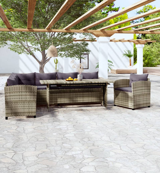 3-tlg. Garten-Lounge-Set mit Kissen Poly Rattan Grau