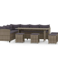 6-tlg. Garten-Lounge-Set mit Kissen Poly Rattan Grau