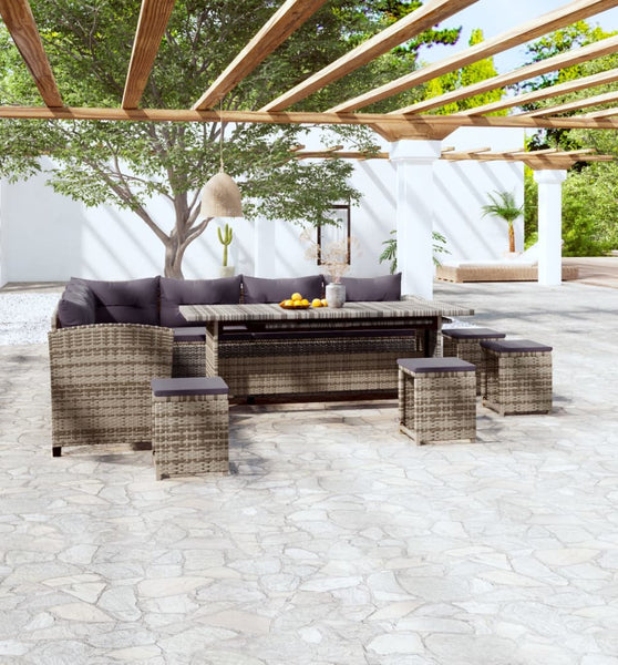 6-tlg. Garten-Lounge-Set mit Kissen Poly Rattan Grau