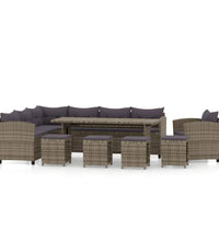 7-tlg. Garten-Lounge-Set mit Kissen Poly Rattan Grau