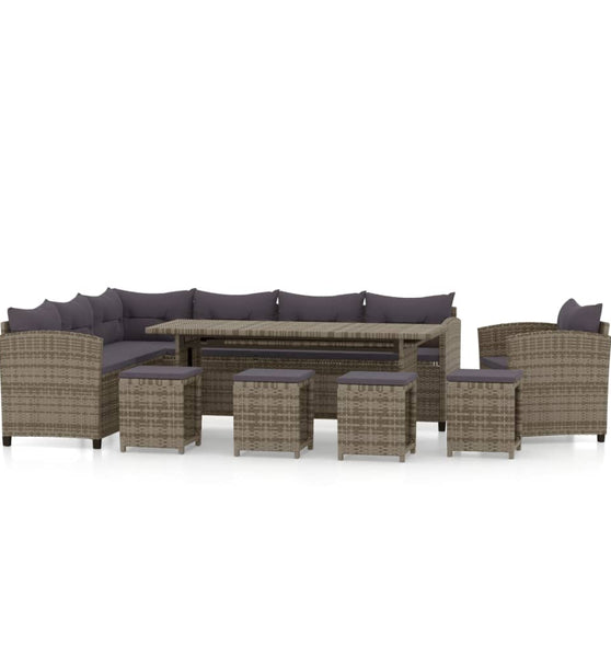 7-tlg. Garten-Lounge-Set mit Kissen Poly Rattan Grau