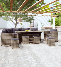 7-tlg. Garten-Lounge-Set mit Kissen Poly Rattan Grau