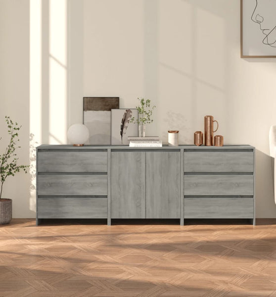 3-tlg. Sideboard Grau Sonoma Holzwerkstoff