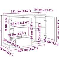 Sideboard Weiß 111x34x75 cm Massivholz Kiefer