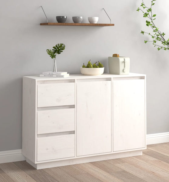 Sideboard Weiß 111x34x75 cm Massivholz Kiefer