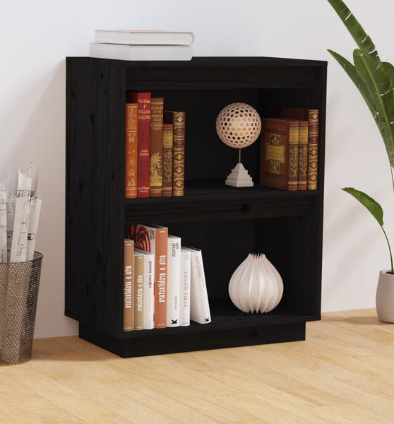 Beistellschrank Schwarz 60x34x75 cm Massivholz Kiefer