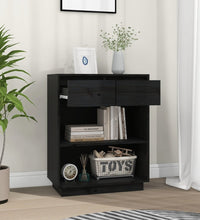 Beistellschrank Schwarz 60x34x75 cm Massivholz Kiefer