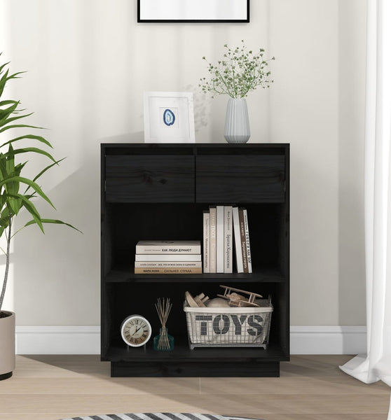 Beistellschrank Schwarz 60x34x75 cm Massivholz Kiefer