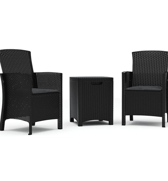 3-tlg. Garten-Lounge-Set mit Kissen PP Rattan Graphit