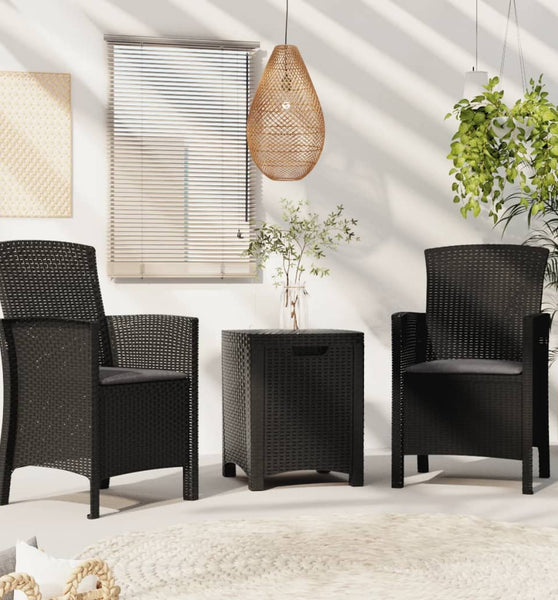 3-tlg. Garten-Lounge-Set mit Kissen PP Rattan Graphit