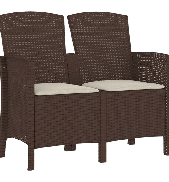 2-Sitzer Gartenbank mit Kissen PP Rattan Braun