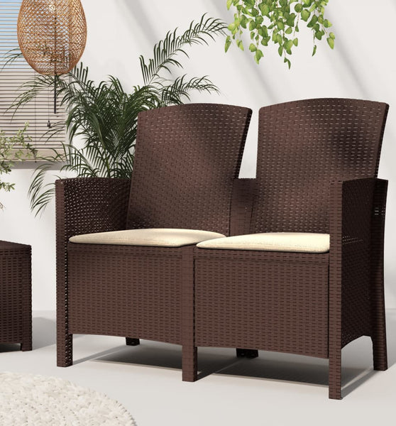 2-Sitzer Gartenbank mit Kissen PP Rattan Braun