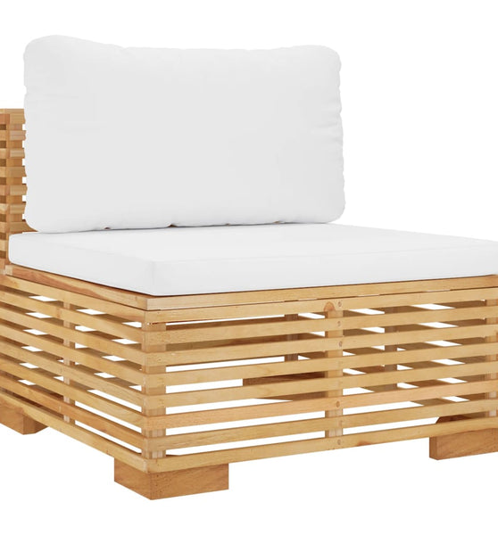 Garten-Mittelsofa mit Creme Kissen Massivholz Teak