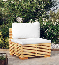 Garten-Mittelsofa mit Creme Kissen Massivholz Teak