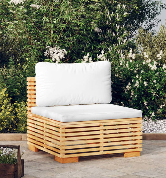 Garten-Mittelsofa mit Creme Kissen Massivholz Teak