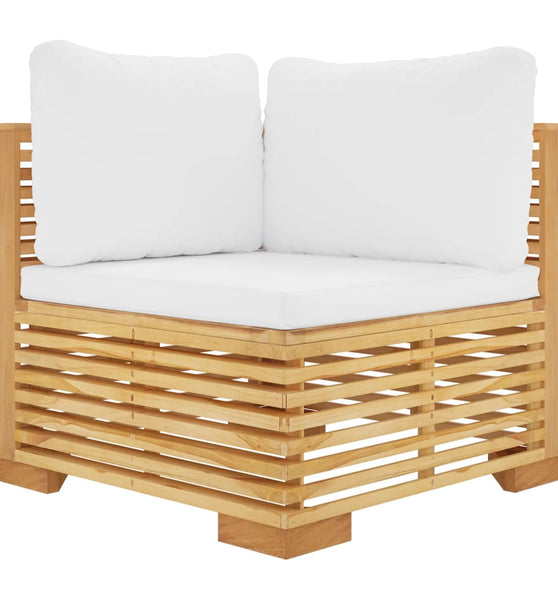 Garten-Ecksofa mit Creme Kissen Massivholz Teak