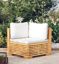 Garten-Ecksofa mit Creme Kissen Massivholz Teak