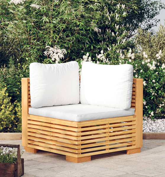 Garten-Ecksofa mit Creme Kissen Massivholz Teak