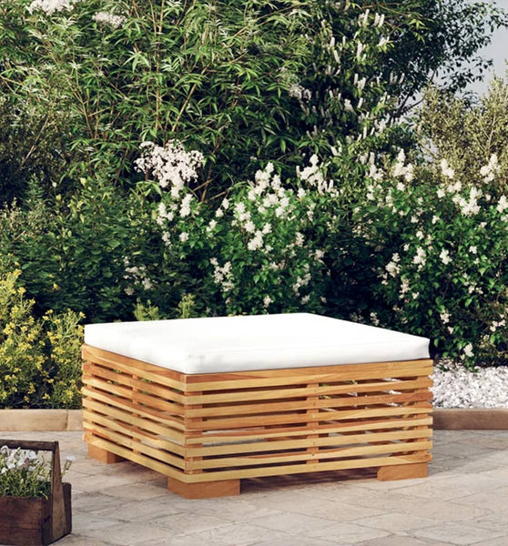 Gartenhocker mit Creme Kissen Massivholz Teak