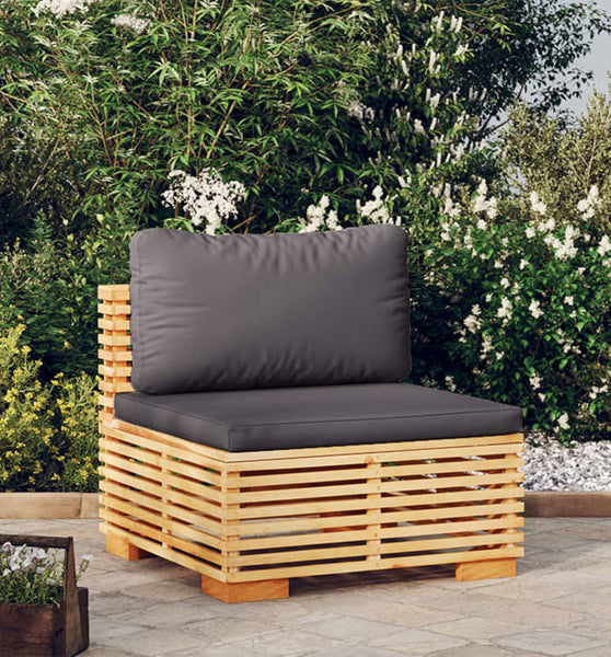 Garten-Mittelsofa mit Dunkelgrauen Kissen Massivholz Teak