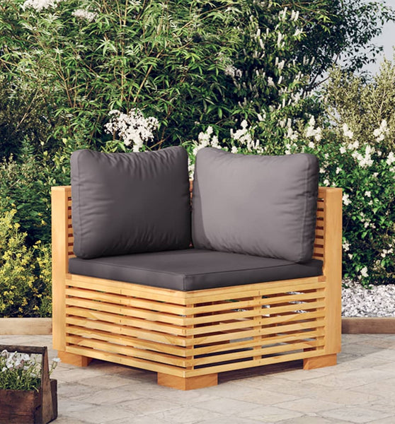 Garten-Ecksofa mit Dunkelgrauen Kissen Massivholz Teak