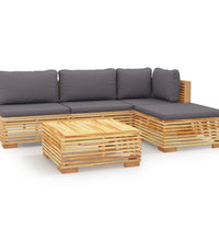 5-tlg. Garten-Lounge-Set mit Kissen Massivholz Teak