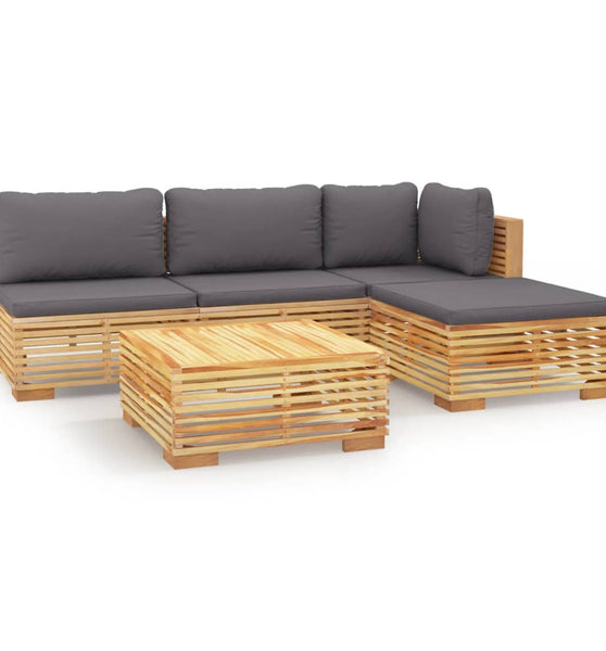 5-tlg. Garten-Lounge-Set mit Kissen Massivholz Teak