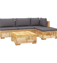 5-tlg. Garten-Lounge-Set mit Kissen Massivholz Teak